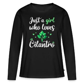 Humour Femme Fille Qui Aime La Coriandre - T-shirt manches longues Premium bio Femme - noir - Devant - Julia (174cm)