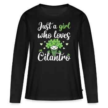 Humour Femme Fille Qui Aime La Coriandre - T-shirt manches longues Premium bio Femme - noir - Devant - Julia (174cm)