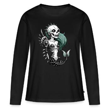Crâne de sirène / Tête de mort Multi-vierge sirène FS0157 - T-shirt manches longues Premium bio Femme - noir - Devant - Julia (174cm)