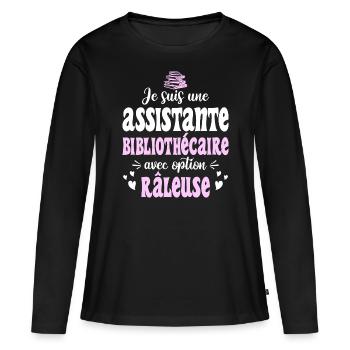 Humour Assistante Bibliothécaire Râleuse - T-shirt manches longues Premium bio Femme - noir - Devant - Julia (174cm)