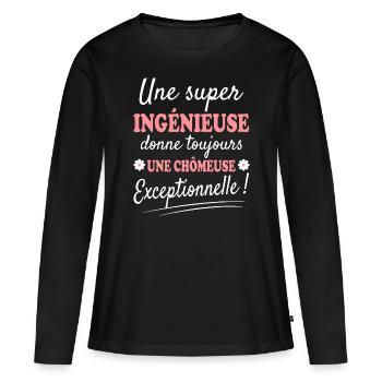 Exceptionnelle Ingénieuse Chômeuse - T-shirt manches longues Premium bio Femme - noir - Devant - Julia (174cm)