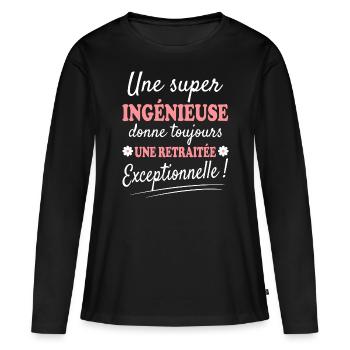 Exceptionnelle Ingénieuse Retraitée - T-shirt manches longues Premium bio Femme - noir - Devant - Julia (174cm)