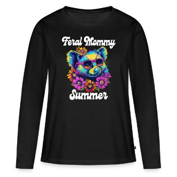Mama Sommerblumen liebt Opossums Mama - Frauen Premium Bio Langarmshirt - Schwarz - Vorne - Julia (174cm)