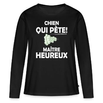 Humour Beauf Chien Cadeau Humour Chien - T-shirt manches longues Premium bio Femme - noir - Devant - Julia (174cm)