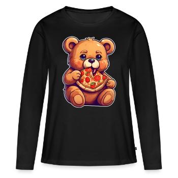 L’ours en peluche adore la pizza - T-shirt manches longues Premium bio Femme - noir - Devant - Julia (174cm)