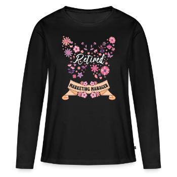 Retraitée Femme Responsable Marketing Retraite - T-shirt manches longues Premium bio Femme - noir - Devant - Julia (174cm)