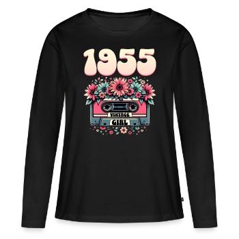 1955 Kassette Jubiläum Frau 70 Jahre - Frauen Premium Bio Langarmshirt - Schwarz - Vorne - Julia (174cm)