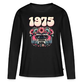 Cassette 1975 Anniversaire Femme 50 Ans - T-shirt manches longues Premium bio Femme - noir - Devant - Julia (174cm)