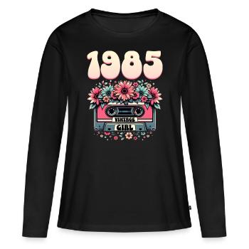1985 Jubiläumskassette Frau 40 Jahre - Frauen Premium Bio Langarmshirt - Schwarz - Vorne - Julia (174cm)