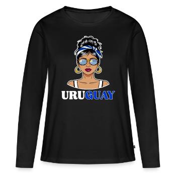 Uruguay Flagge Uruguay - Damen - Frauen Premium Bio Langarmshirt - Schwarz - Vorne - Julia (174cm)