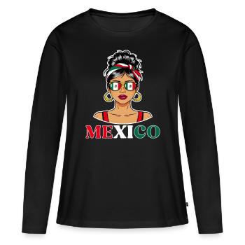 Drapeau Mexique Femme Mexicaine - T-shirt manches longues Premium bio Femme - noir - Devant - Julia (174cm)