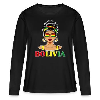 Drapeau Bolivie Femme Bolivienne - T-shirt manches longues Premium bio Femme - noir - Devant - Julia (174cm)