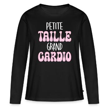 Grand Cardio Humour Petite Femme - T-shirt manches longues Premium bio Femme - noir - Devant - Julia (174cm)