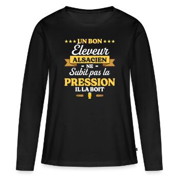 Éleveur Alsacien Alsace Éleveur - T-shirt manches longues Premium bio Femme - noir - Devant - Julia (174cm)