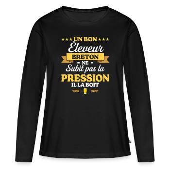 Éleveur Breton Bretagne Éleveur - T-shirt manches longues Premium bio Femme - noir - Devant - Julia (174cm)