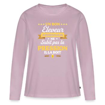 Éleveur Ardennais Ardennes Éleveur - T-shirt manches longues Premium bio Femme - rose poudré - Devant - Julia (174cm)