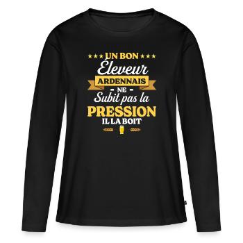 Éleveur Ardennais Ardennes Éleveur - T-shirt manches longues Premium bio Femme - noir - Devant - Julia (174cm)