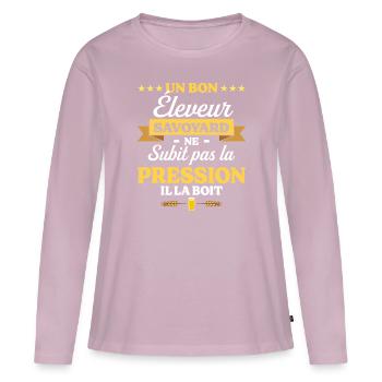 Éleveur Savoyard Savoie Éleveur - T-shirt manches longues Premium bio Femme - rose poudré - Devant - Julia (174cm)