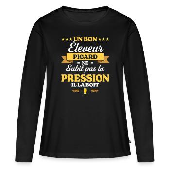 Éleveur Picard Picardie Éleveur - T-shirt manches longues Premium bio Femme - noir - Devant - Julia (174cm)