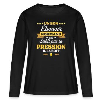 Éleveur Normand Normandie Éleveur - T-shirt manches longues Premium bio Femme - noir - Devant - Julia (174cm)