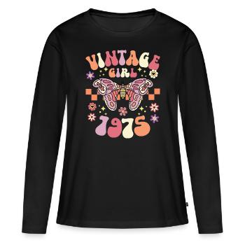 Retro Femme 50 Ans Anniversaire 1975 - T-shirt manches longues Premium bio Femme - noir - Devant - Julia (174cm)