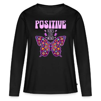 Papillon Slogan Femme Positive - T-shirt manches longues Premium bio Femme - noir - Devant - Julia (174cm)