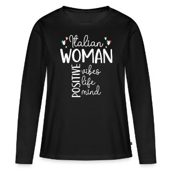 Fille Positive Femme Italienne - T-shirt manches longues Premium bio Femme - noir - Devant - Julia (174cm)