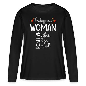 Fille Positive Femme Portugaise - T-shirt manches longues Premium bio Femme - noir - Devant - Julia (174cm)