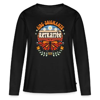 Retro Cadeau Retraite Aide-Soignante - T-shirt manches longues Premium bio Femme - noir - Devant - Julia (174cm)