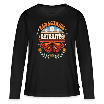 Retro Cadeau Retraite Rédactrice - T-shirt manches longues Premium bio Femme - noir - Devant - Julia (174cm)