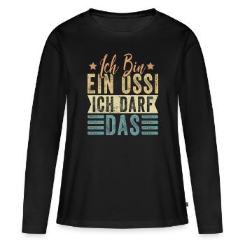 Motif Ossi Vintage avec Dicton - T-shirt manches longues Premium bio Femme - noir - Devant - Julia (174cm)