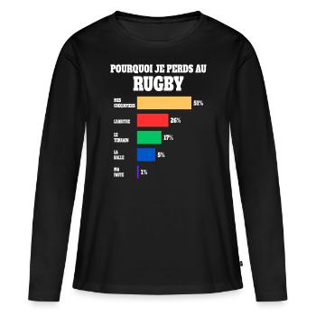 Maillot Humour Joueur Rugby - T-shirt manches longues Premium bio Femme - noir - Devant - Julia (174cm)