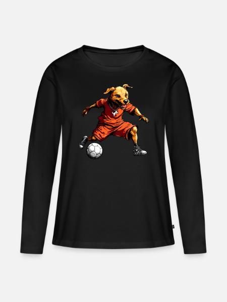 Fussball Hund - Frauen Premium Bio Langarmshirt - Schwarz