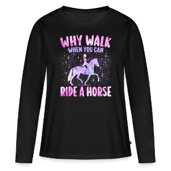 Équitation Cheval Fille Femme Cavalière - T-shirt manches longues Premium bio Femme - noir - Devant - Julia (174cm)