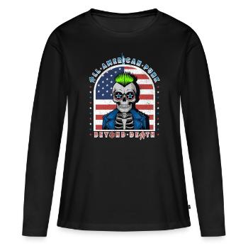 Crâne Punk w Neon Mohawk et fond de drapeau des États-Unis - T-shirt manches longues Premium bio Femme - noir - Devant - Julia (174cm)