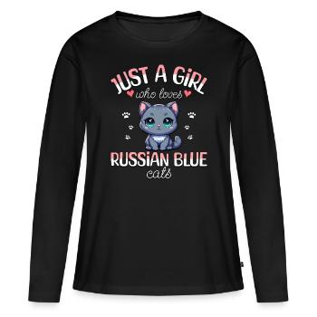 Fille Adore Chat Bleu Russe - T-shirt manches longues Premium bio Femme - noir - Devant - Julia (174cm)