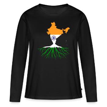 Indian Roots Indian Flag - Women's Premium Organic Long Sleeve Shirt - black - Front - Julia (174cm)