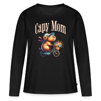 Cadeau Pour Maman Fan De Capybaras - T-shirt manches longues Premium bio Femme - noir - Devant - Julia (174cm)