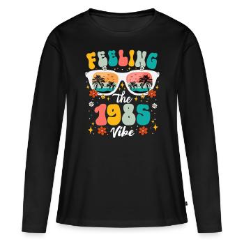 40eme Anniversaire Femme 1985 40 Ans Anniversaire - T-shirt manches longues Premium bio Femme - noir - Devant - Julia (174cm)