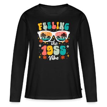 70 Jahre Frau 1955 70 Jahre Jubiläum - Frauen Premium Bio Langarmshirt - Schwarz - Vorne - Julia (174cm)