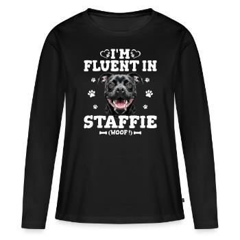 Parler Le Staffie Cadeau Humour Chien Staffie - T-shirt manches longues Premium bio Femme - noir - Devant - Julia (174cm)