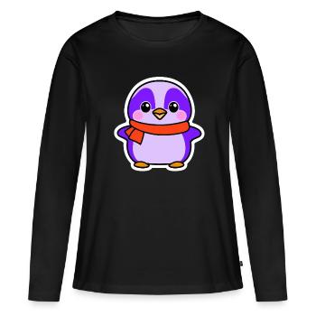 Pingouin mignon avec écharpe - Autocollant graphique - T-shirt manches longues Premium bio Femme - noir - Devant - Julia (174cm)