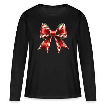 Cadeau De Noël Noeud Canne À Sucre - T-shirt manches longues Premium bio Femme - noir - Devant - Julia (174cm)
