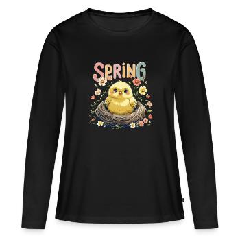 Süßes Frühlings Küken im Nest - Frauen Premium Bio Langarmshirt - Schwarz - Vorne - Julia (174cm)