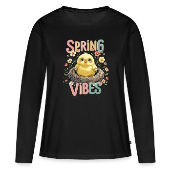 Süßes Frühlings Küken im Nest - Frauen Premium Bio Langarmshirt - Schwarz - Vorne - Julia (174cm)