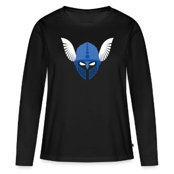 Germanen Helm mit Federn Design, Germania Magna - Frauen Premium Bio Langarmshirt - Schwarz - Vorne - Julia (174cm)