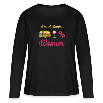 I am a simple woman - camping wine dogs - Women's Premium Organic Long Sleeve Shirt - black - Front - Julia (174cm)