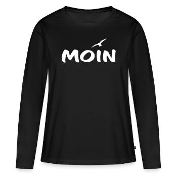 Moin mit Möwe weiß - Frauen Premium Bio Langarmshirt - Schwarz - Vorne - Julia (174cm)