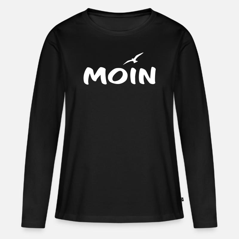 Moin mit Möwe weiß - Frauen Premium Bio Langarmshirt - Schwarz