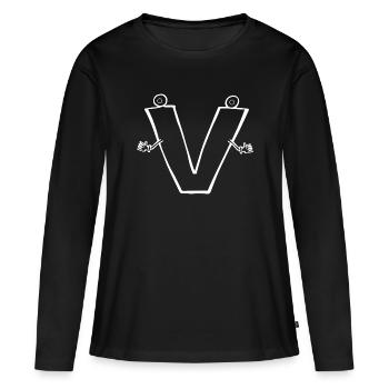 La lettre V comme Victoire. Cadeau Révolution - T-shirt manches longues Premium bio Femme - noir - Devant - Julia (174cm)